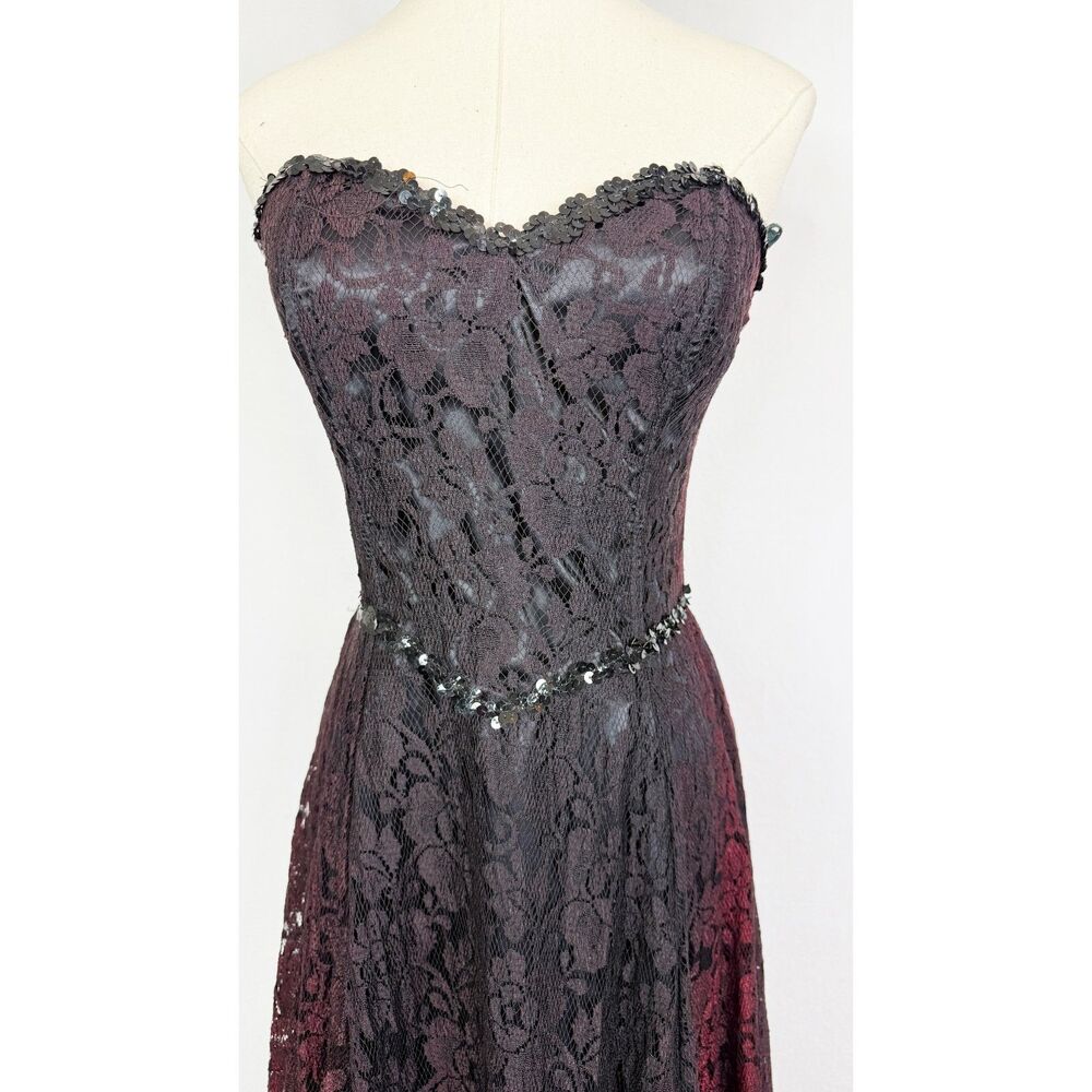 Vintage Gunne Sax | Black and Burgundy Ombre Lace Dress | Prom Formal | Sz XS - Picture 5 of 6